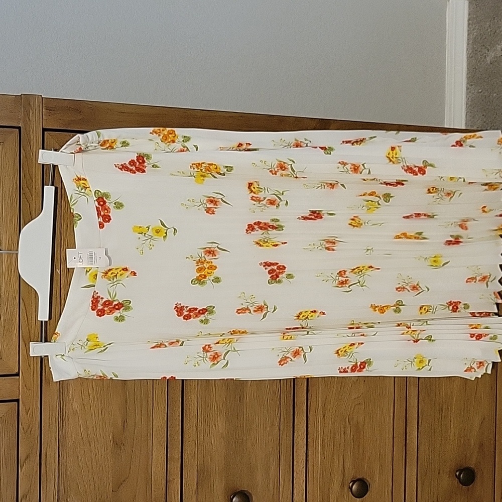 LOFT White Skirt with Vibrant Floral Design